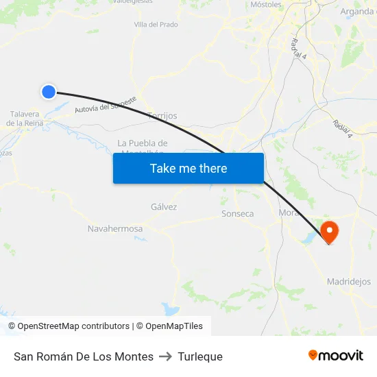 San Román De Los Montes to Turleque map