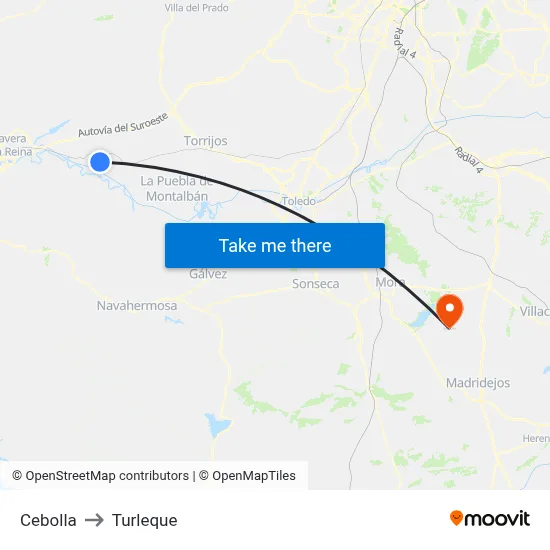 Cebolla to Turleque map