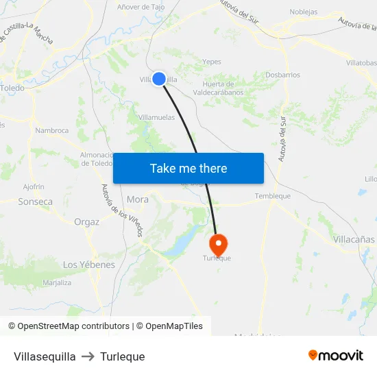 Villasequilla to Turleque map