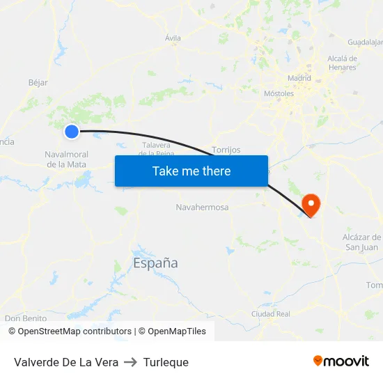 Valverde De La Vera to Turleque map