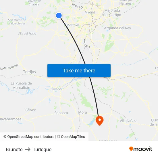 Brunete to Turleque map
