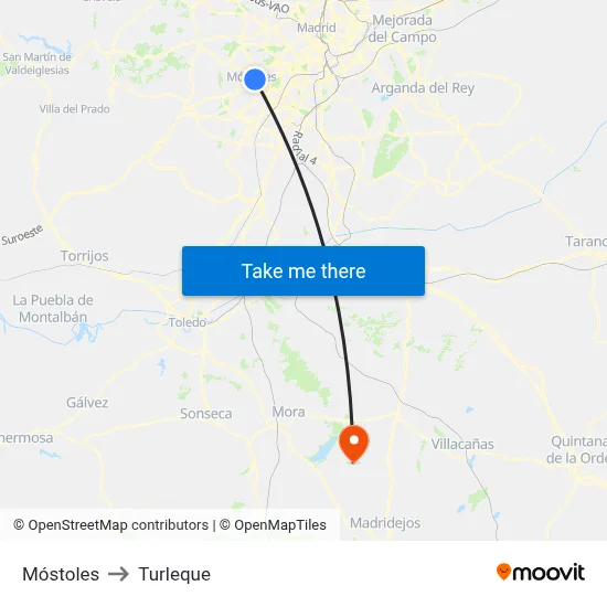 Móstoles to Turleque map