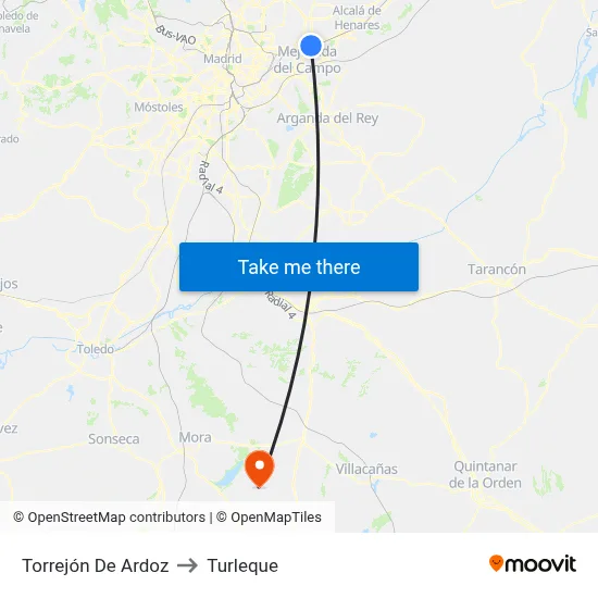 Torrejón De Ardoz to Turleque map