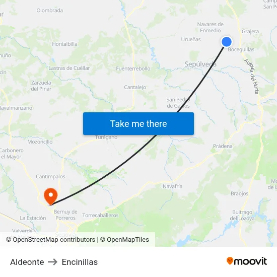 Aldeonte to Encinillas map