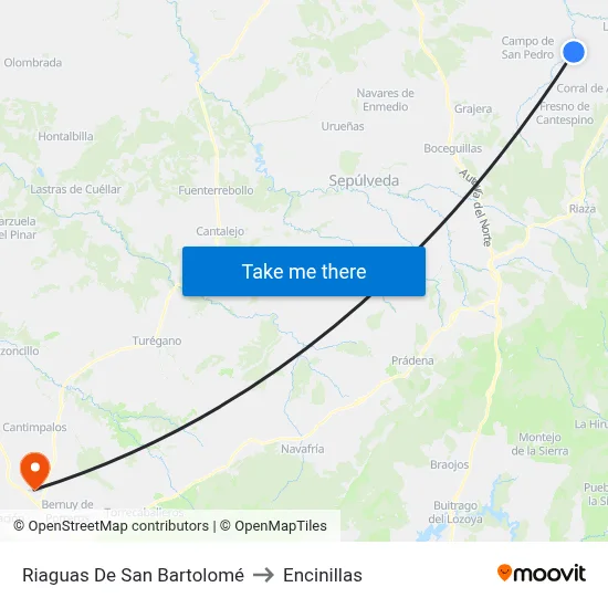Riaguas De San Bartolomé to Encinillas map