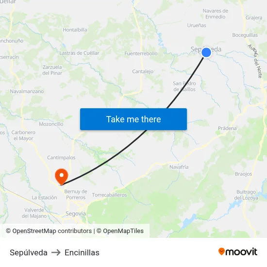 Sepúlveda to Encinillas map