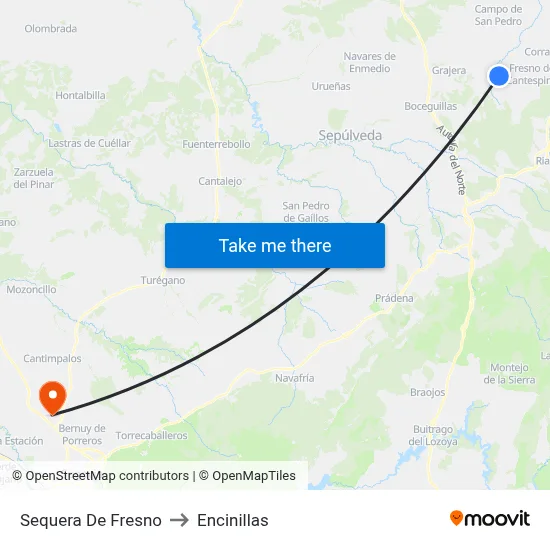 Sequera De Fresno to Encinillas map