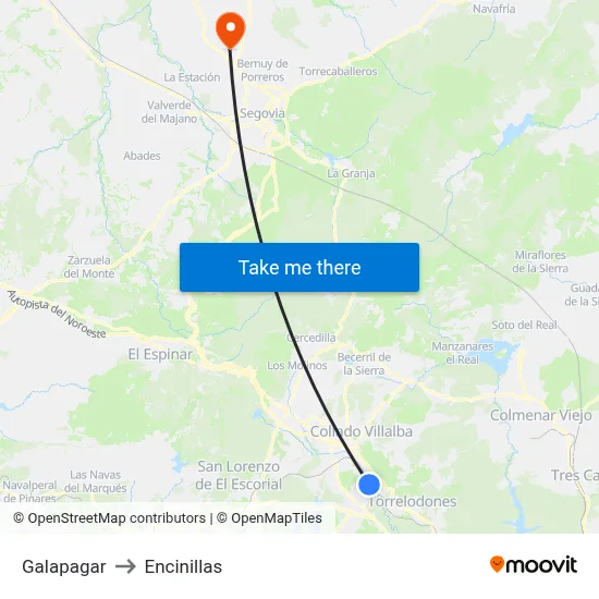 Galapagar to Encinillas map