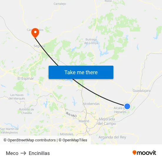 Meco to Encinillas map