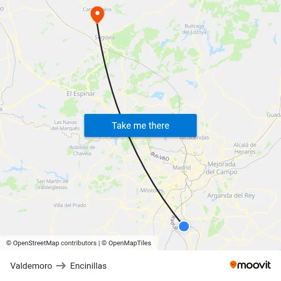 Valdemoro to Encinillas map