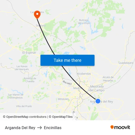 Arganda Del Rey to Encinillas map