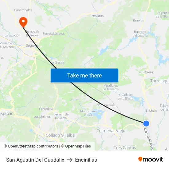 San Agustín Del Guadalix to Encinillas map