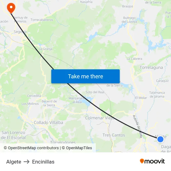 Algete to Encinillas map