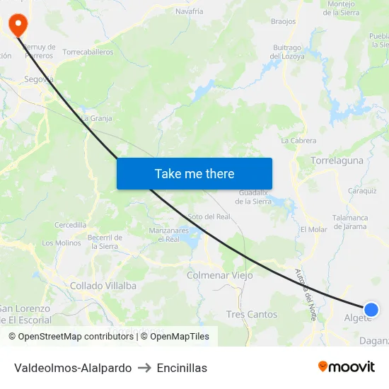 Valdeolmos-Alalpardo to Encinillas map