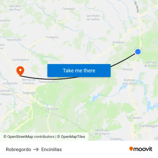 Robregordo to Encinillas map