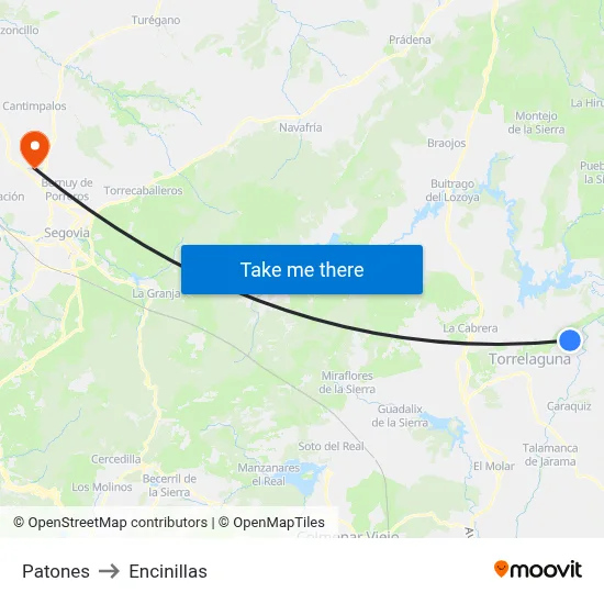 Patones to Encinillas map