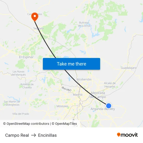 Campo Real to Encinillas map