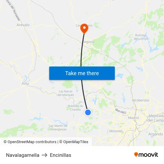 Navalagamella to Encinillas map