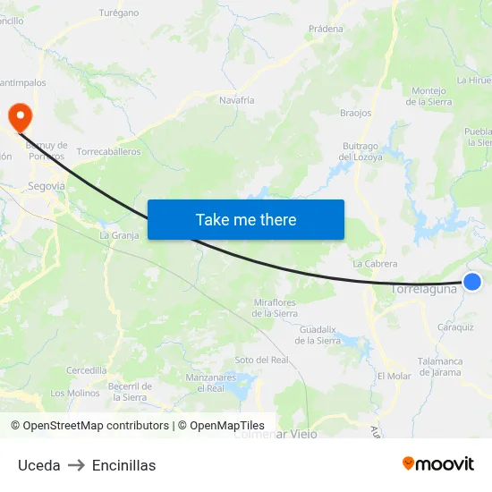 Uceda to Encinillas map