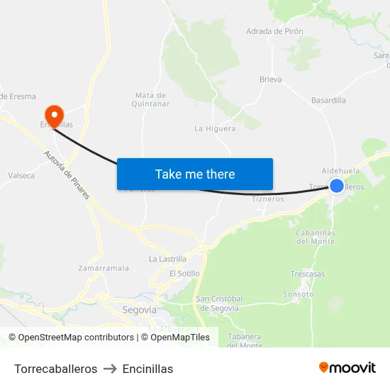 Torrecaballeros to Encinillas map