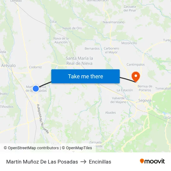 Martín Muñoz De Las Posadas to Encinillas map