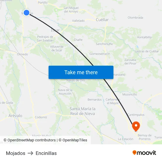 Mojados to Encinillas map
