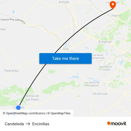 Candeleda to Encinillas map