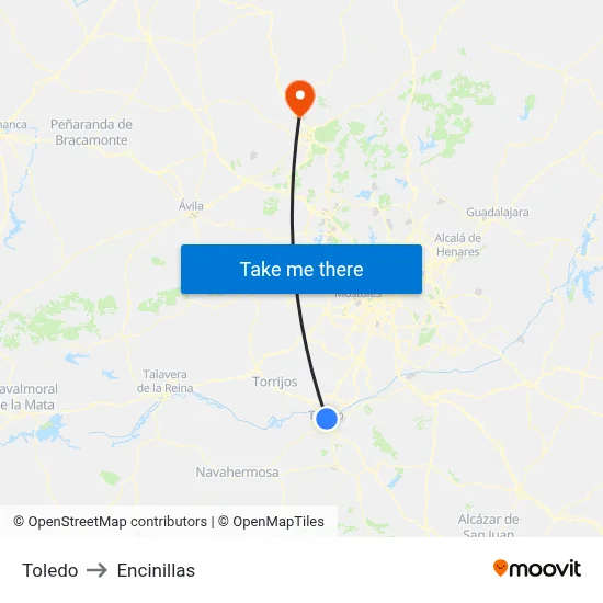 Toledo to Encinillas map