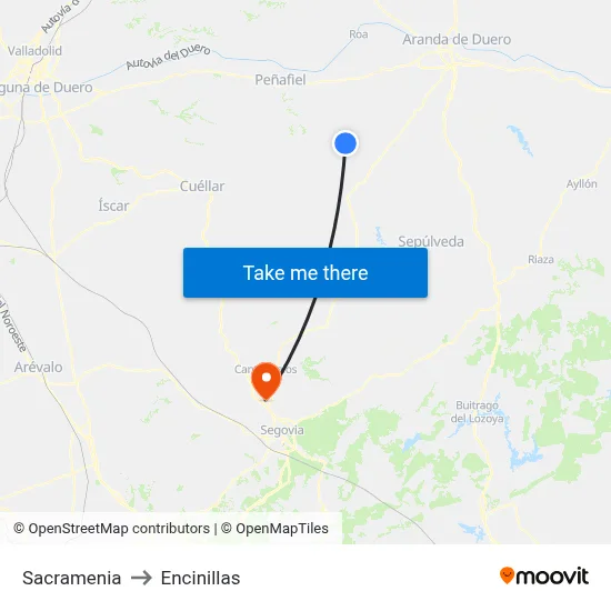 Sacramenia to Encinillas map