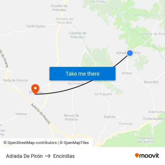 Adrada De Pirón to Encinillas map
