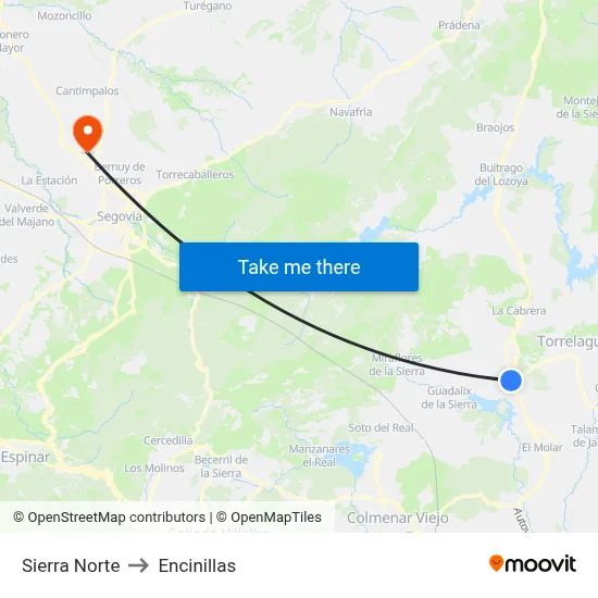 Sierra Norte to Encinillas map