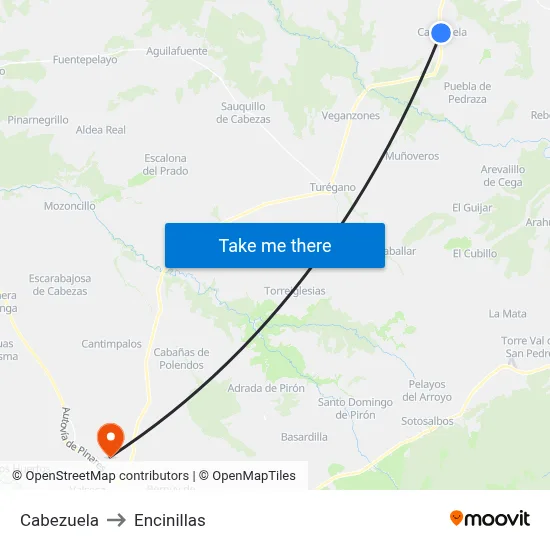 Cabezuela to Encinillas map