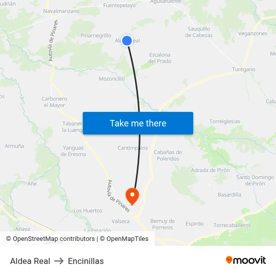 Aldea Real to Encinillas map
