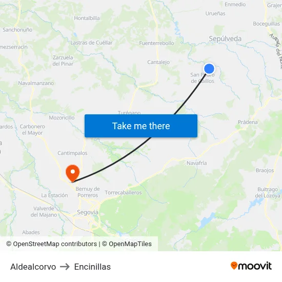 Aldealcorvo to Encinillas map