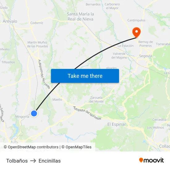 Tolbaños to Encinillas map