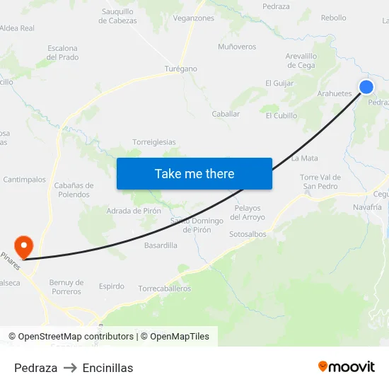 Pedraza to Encinillas map