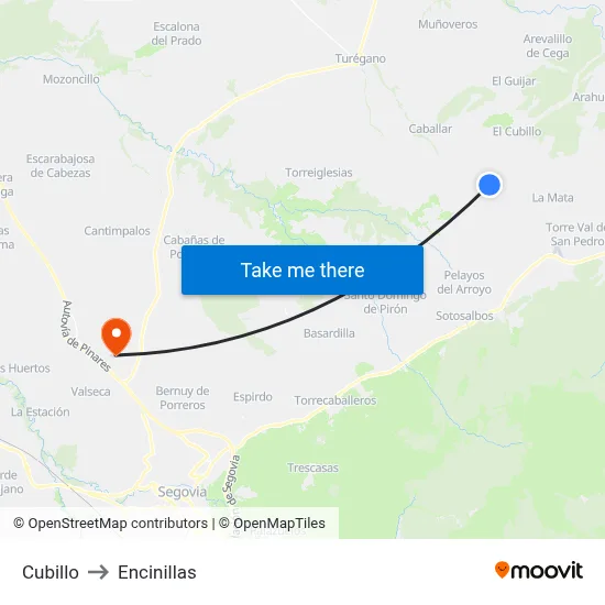 Cubillo to Encinillas map