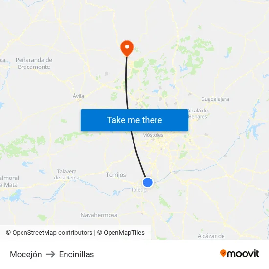 Mocejón to Encinillas map