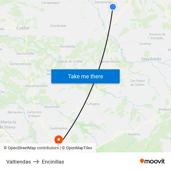 Valtiendas to Encinillas map