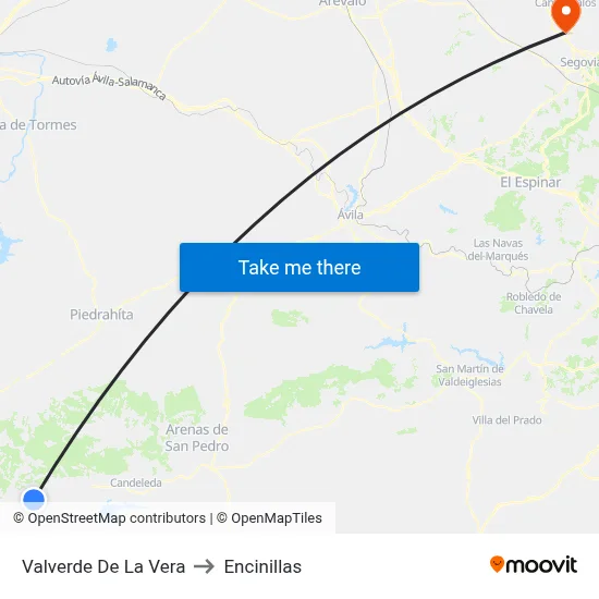 Valverde De La Vera to Encinillas map