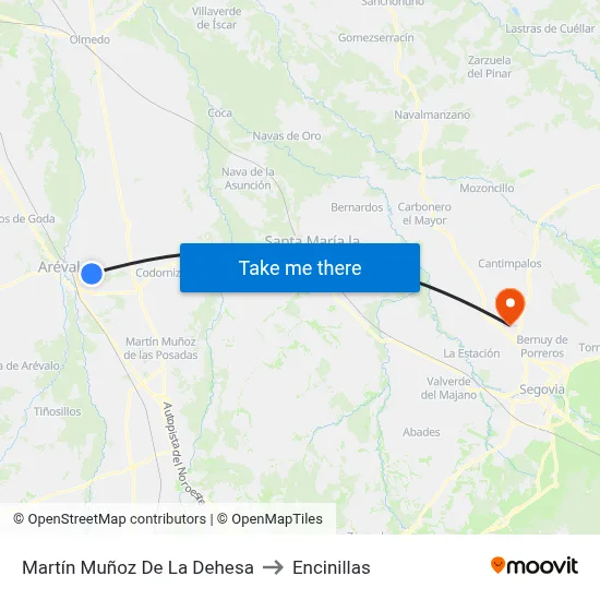 Martín Muñoz De La Dehesa to Encinillas map