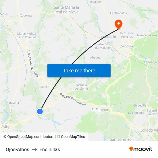 Ojos-Albos to Encinillas map
