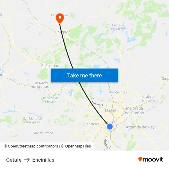 Getafe to Encinillas map