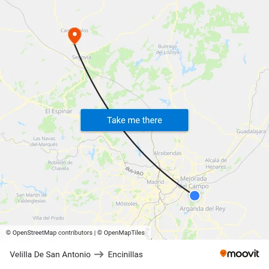 Velilla De San Antonio to Encinillas map