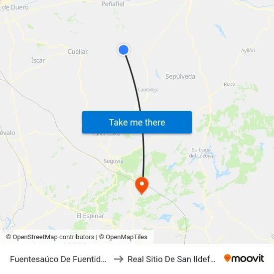 Fuentesaúco De Fuentidueña to Real Sitio De San Ildefonso map