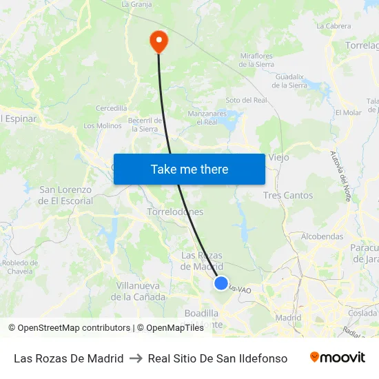 Las Rozas De Madrid to Real Sitio De San Ildefonso map