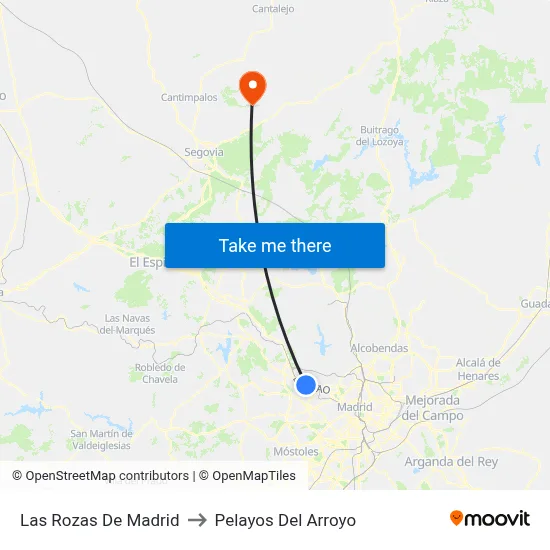 Las Rozas De Madrid to Pelayos Del Arroyo map