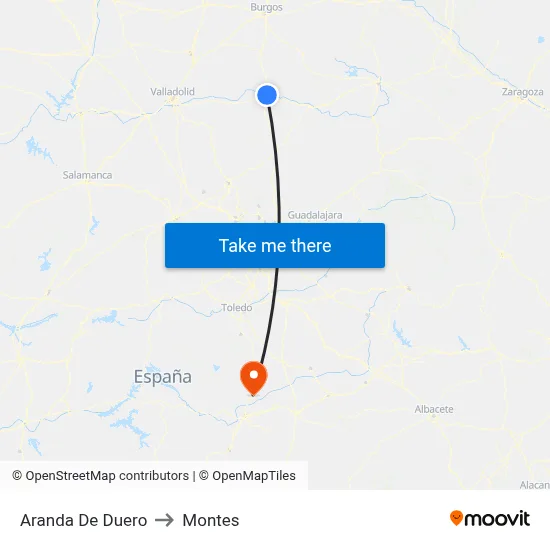 Aranda De Duero to Montes map