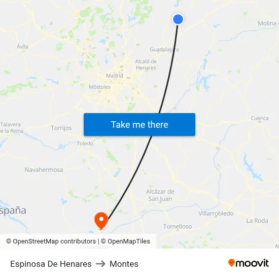 Espinosa De Henares to Montes map