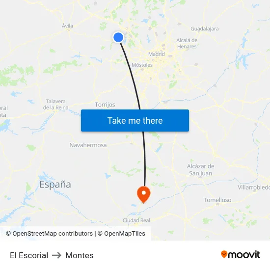 El Escorial to Montes map